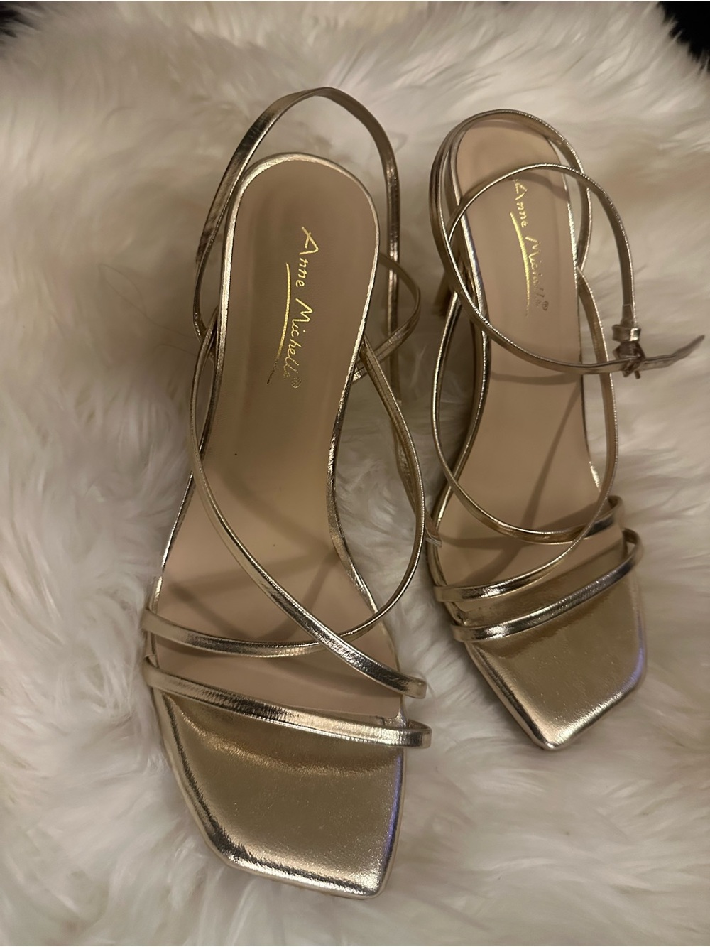 Anne Michelle Metallic Gold Strappy Slingback Heels